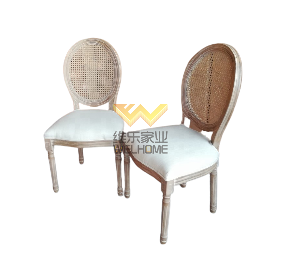 Factory wholesale antique wooden cane rattan Back louis dining chair wedding chair